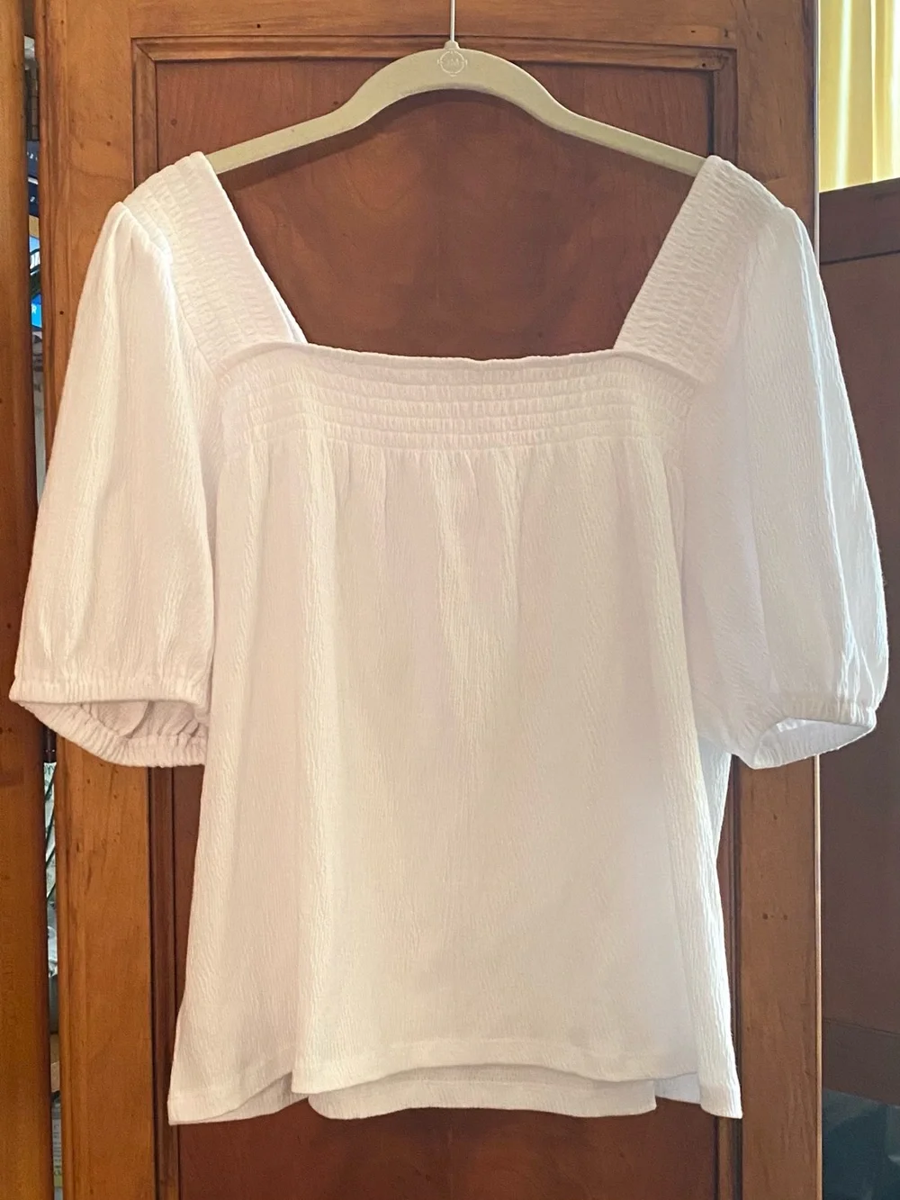 NWT LOFT Women's White Square Neck Puff Sleeve Top Size Large